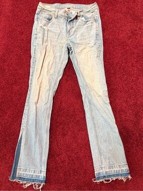 American Eagle Outfitters Light Blue Flare Jeans with Raw Hem